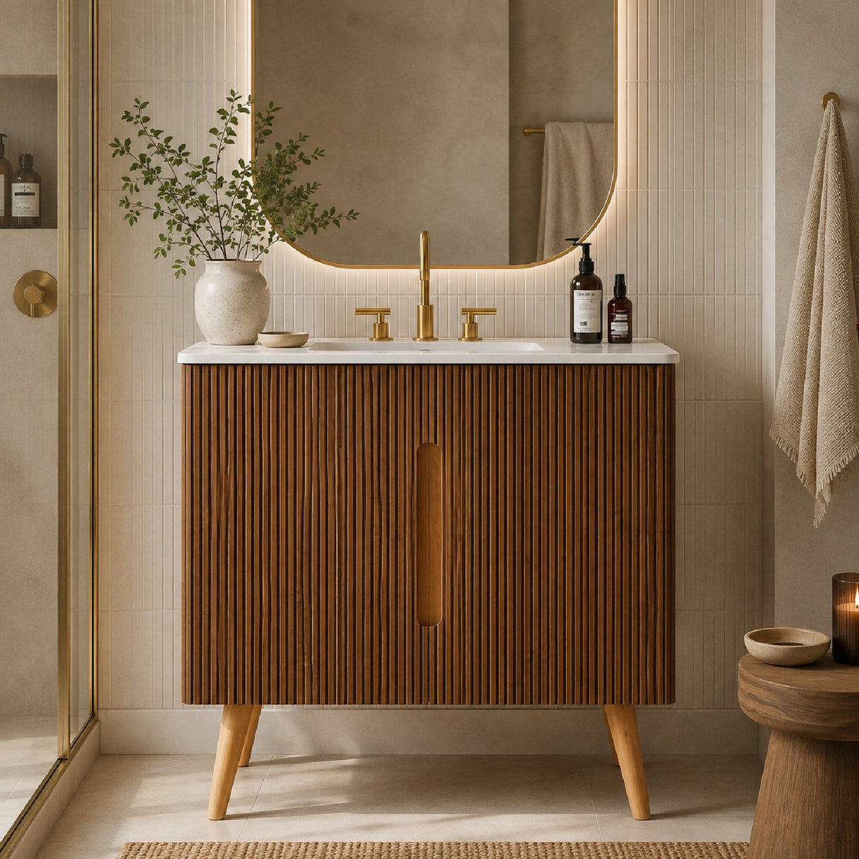 36" Walnut Bathroom Vanity with Carrara White Sink | OROA