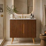 36" Walnut Bathroom Vanity with Carrara White Sink | OROA