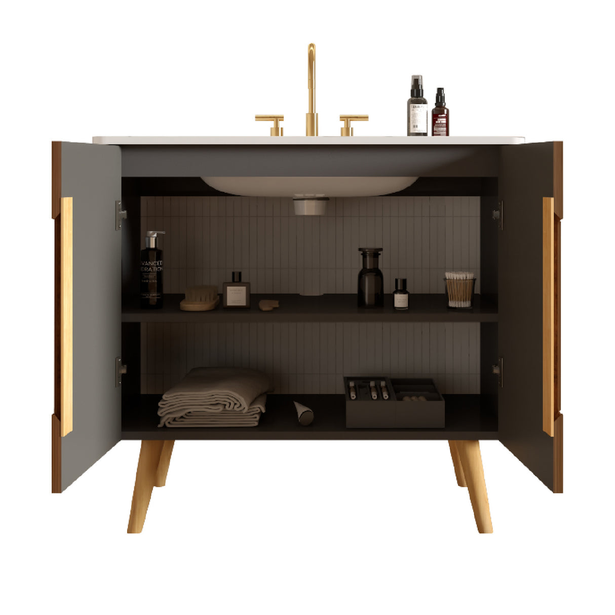 36" Walnut Bathroom Vanity with Carrara White Sink | OROA
