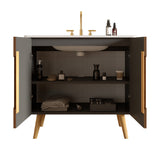 36" Walnut Bathroom Vanity with Carrara White Sink | OROA