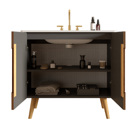 36" Walnut Bathroom Vanity with Carrara White Sink | OROA