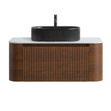 36" Walnut Bathroom Vanity with Black Vessel Sink | OROA