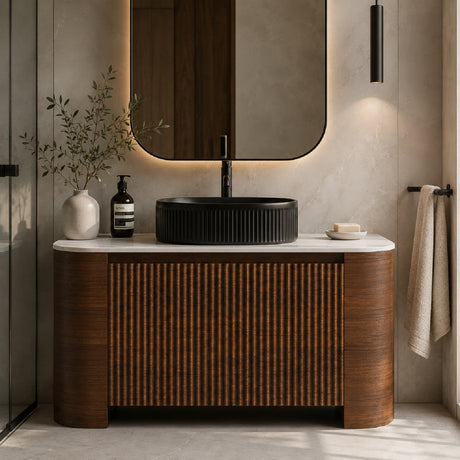 36" Walnut Bathroom Vanity with Black Vessel Sink | OROA