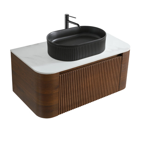36" Walnut Bathroom Vanity with Black Vessel Sink | OROA