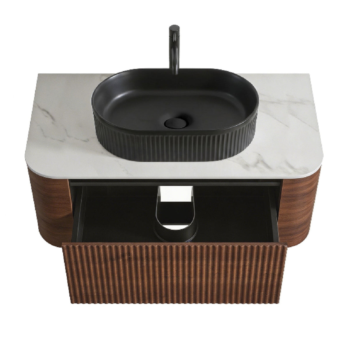 36" Walnut Bathroom Vanity with Black Vessel Sink | OROA