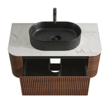 36" Walnut Bathroom Vanity with Black Vessel Sink | OROA