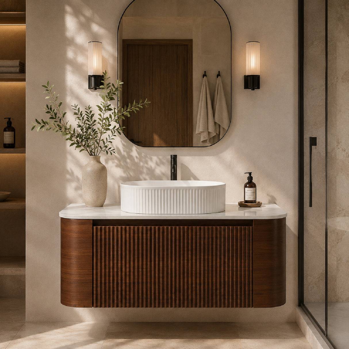Modern European furniture - Modern Walnut Bathroom Vanity with Sink - www.oroa.com