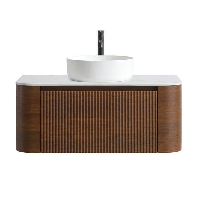 Modern European furniture - Modern Walnut Wall Bathroom Vanity with Sink - www.oroa.com