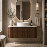 Modern European furniture - Modern Walnut Wall Bathroom Vanity with Sink - www.oroa.com