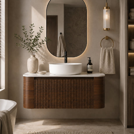 Modern European furniture - Modern Walnut Wall Bathroom Vanity with Sink - www.oroa.com
