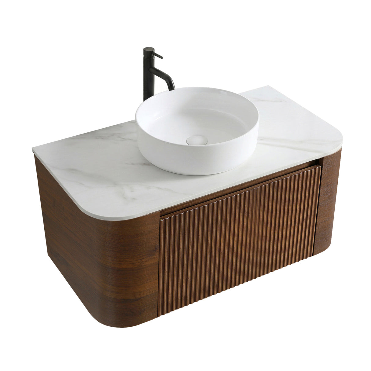 Modern European furniture - Modern Walnut Wall Bathroom Vanity with Sink - www.oroa.com