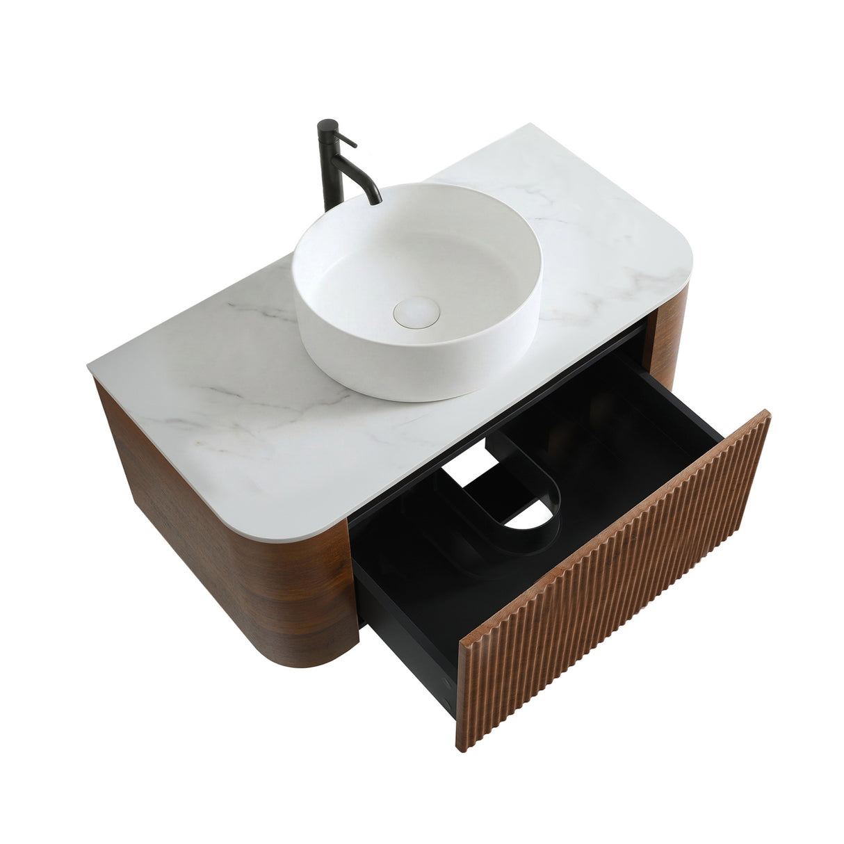 Modern European furniture - Modern Walnut Wall Bathroom Vanity with Sink - www.oroa.com