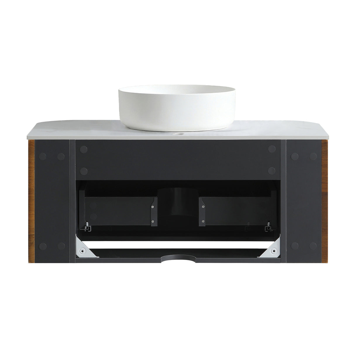 Modern European furniture - Modern Walnut Wall Bathroom Vanity with Sink - www.oroa.com