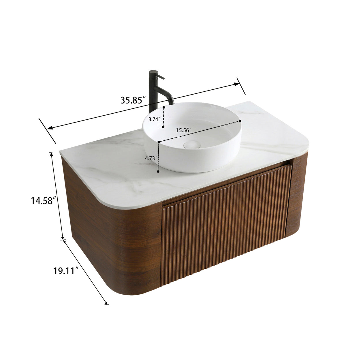 Modern European furniture - Modern Walnut Wall Bathroom Vanity with Sink - www.oroa.com