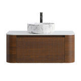 Modern European furniture - Walnut Wall Bathroom Vanity with Sink - www.oroa.com