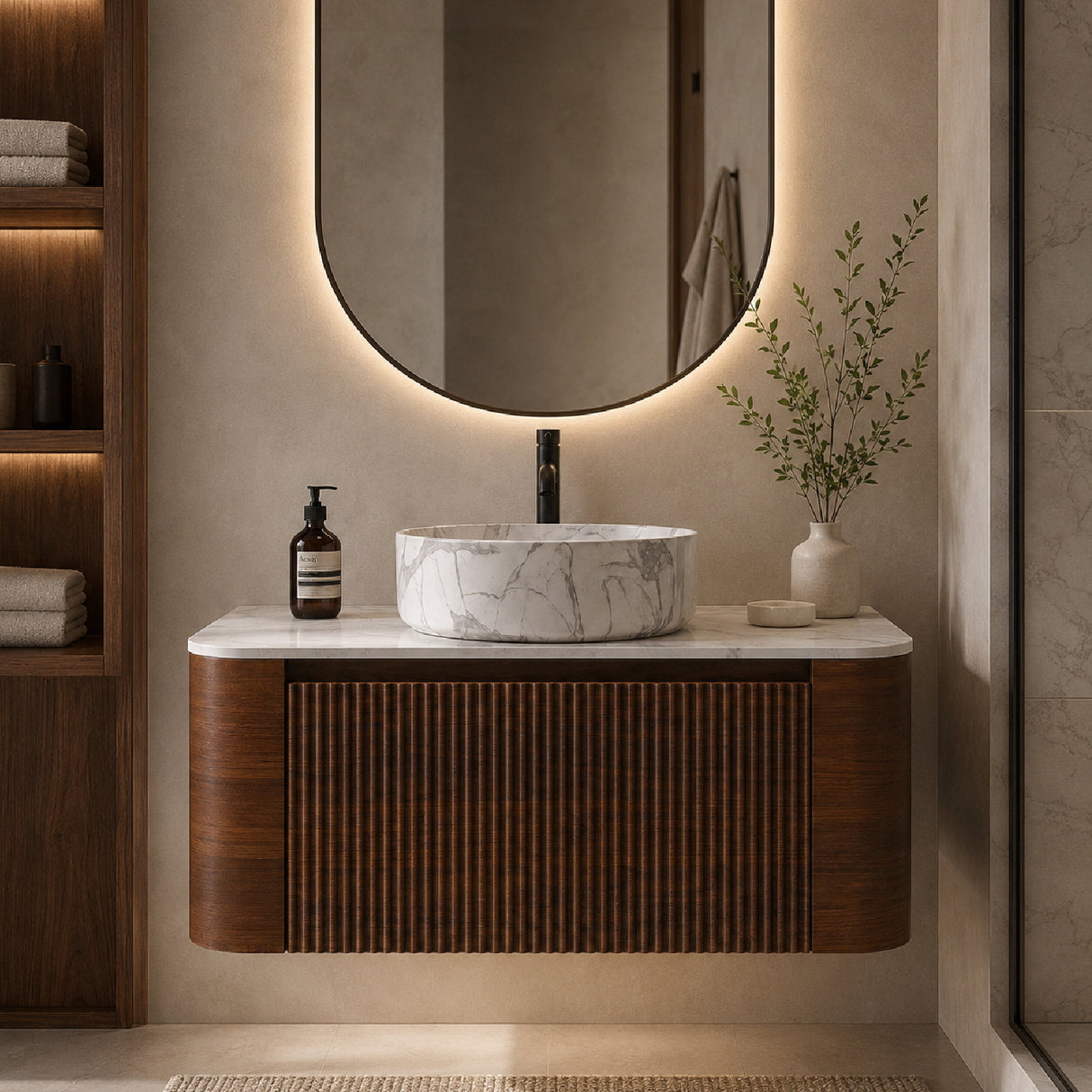 Modern European furniture - Walnut Wall Bathroom Vanity with Sink - www.oroa.com