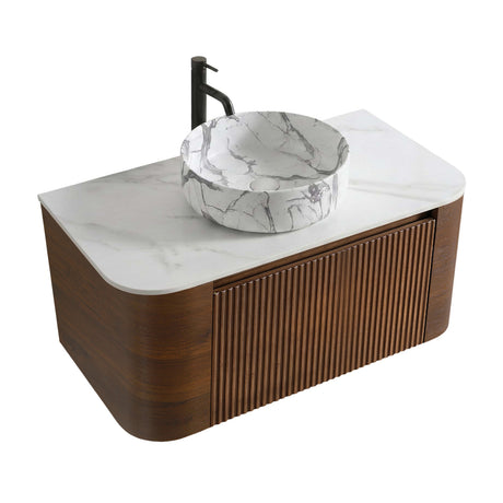 Modern European furniture - Walnut Wall Bathroom Vanity with Sink - www.oroa.com