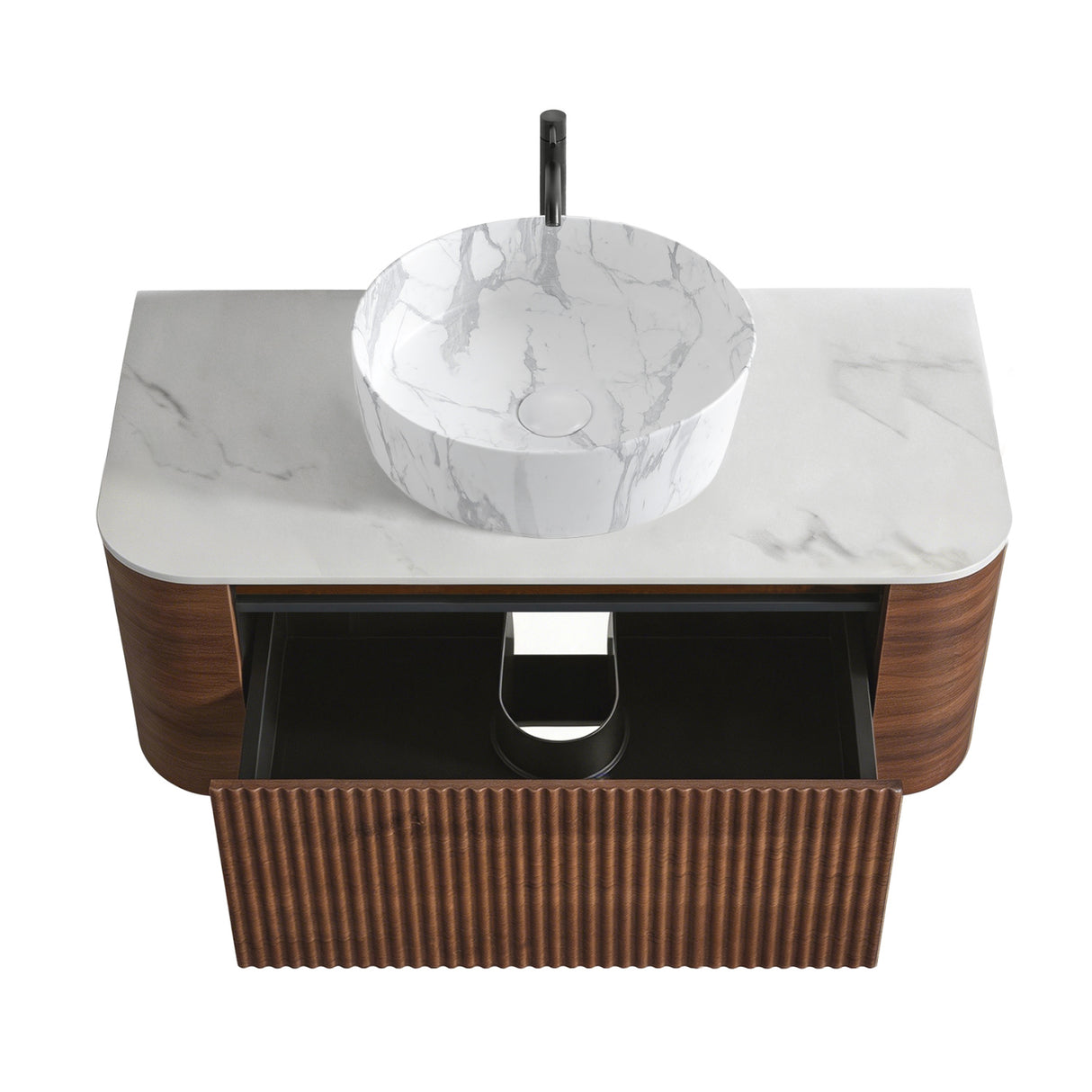 Modern European furniture - Walnut Wall Bathroom Vanity with Sink - www.oroa.com