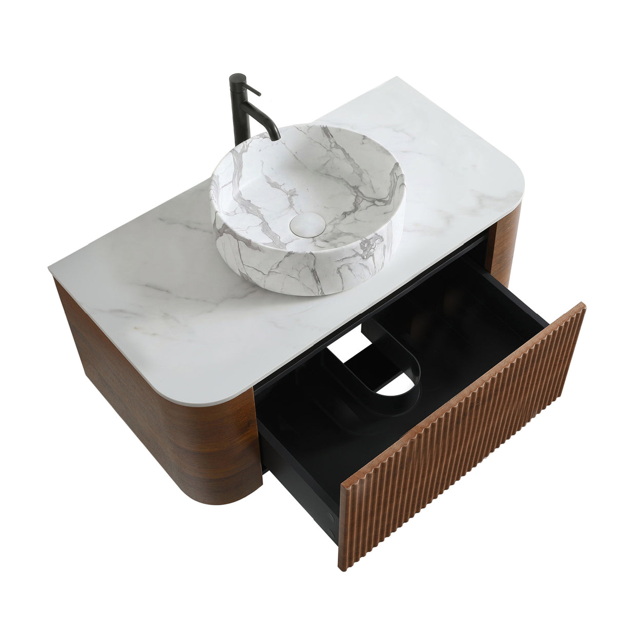 Modern European furniture - Walnut Wall Bathroom Vanity with Sink - www.oroa.com