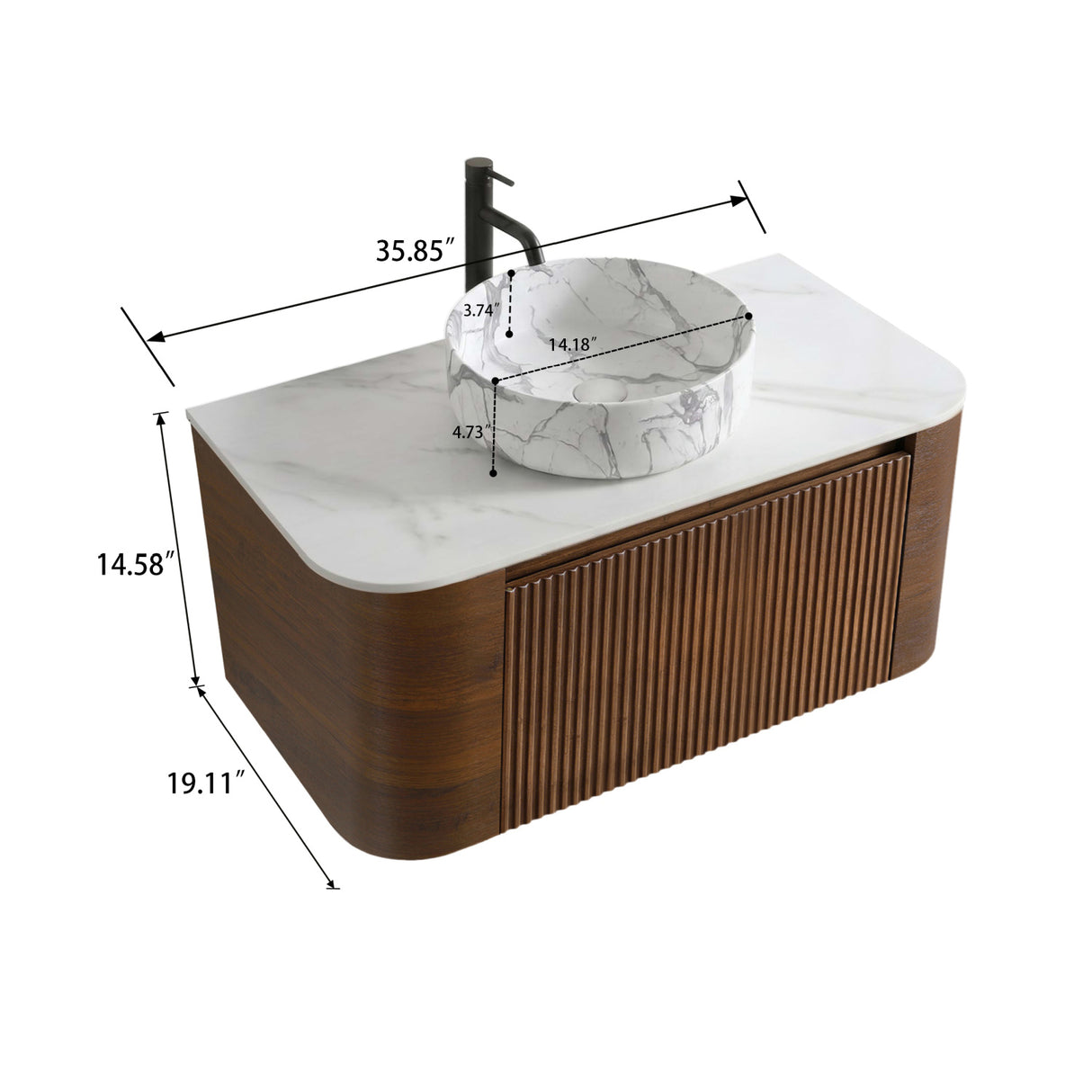 Modern European furniture - Walnut Wall Bathroom Vanity with Sink - www.oroa.com