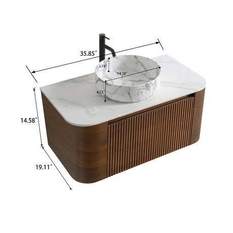 Modern European furniture - Walnut Wall Bathroom Vanity with Sink - www.oroa.com