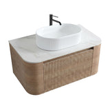 Single Honey Oak Wall Cabinet Bathroom Vanity with Sink | OROA