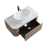 Single Honey Oak Wall Cabinet Bathroom Vanity with Sink | OROA