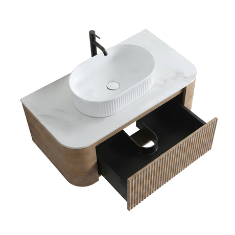 Single Honey Oak Wall Cabinet Bathroom Vanity with Sink | OROA