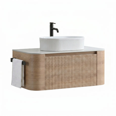 Single Honey Oak Wall Cabinet Bathroom Vanity with Sink | OROA