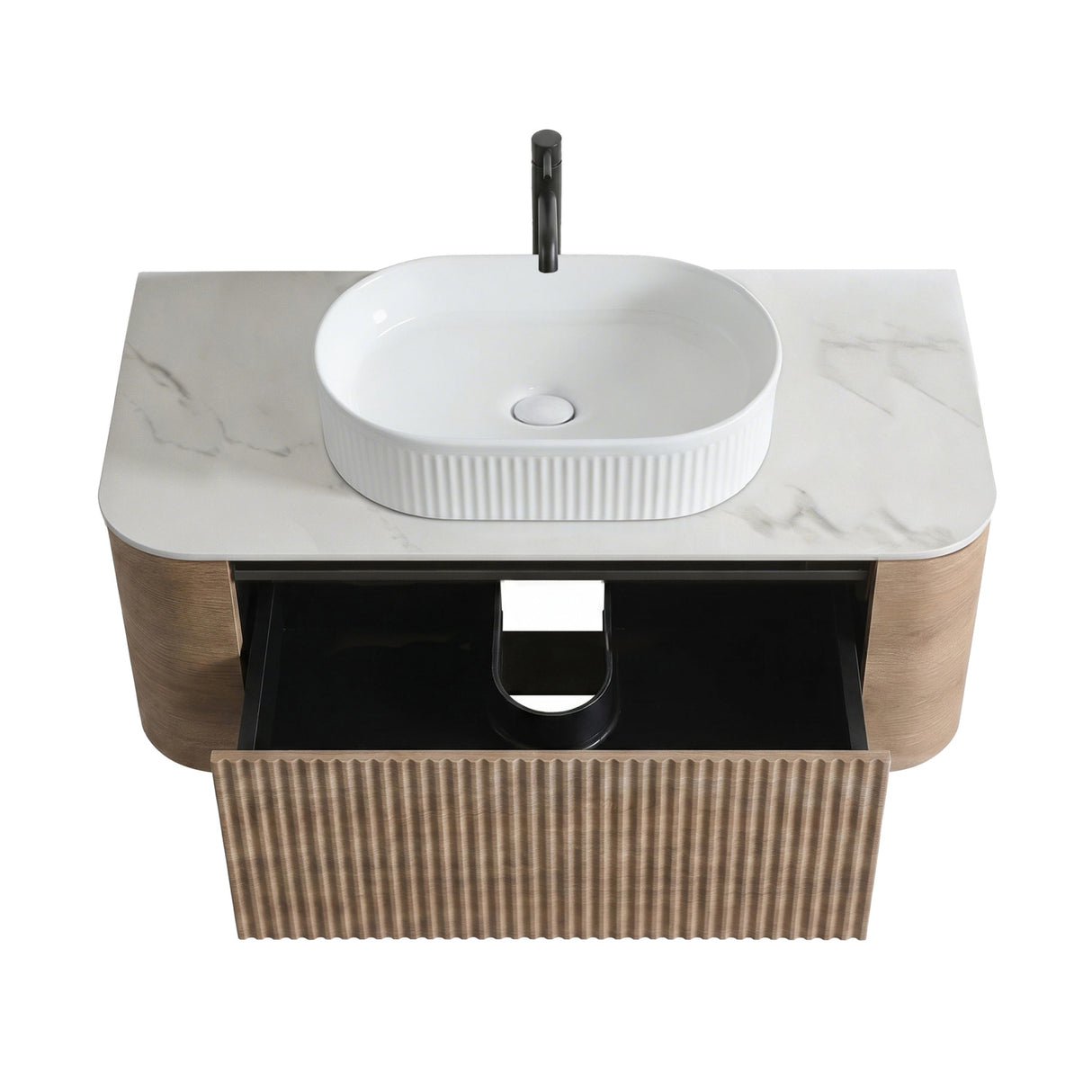 Single Honey Oak Wall Cabinet Bathroom Vanity with Sink | OROA