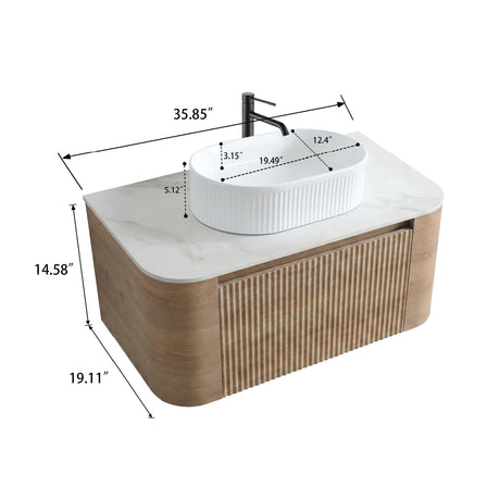 Single Honey Oak Wall Cabinet Bathroom Vanity with Sink | OROA