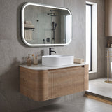 Single Honey Oak Wall Cabinet Bathroom Vanity with Sink | OROA