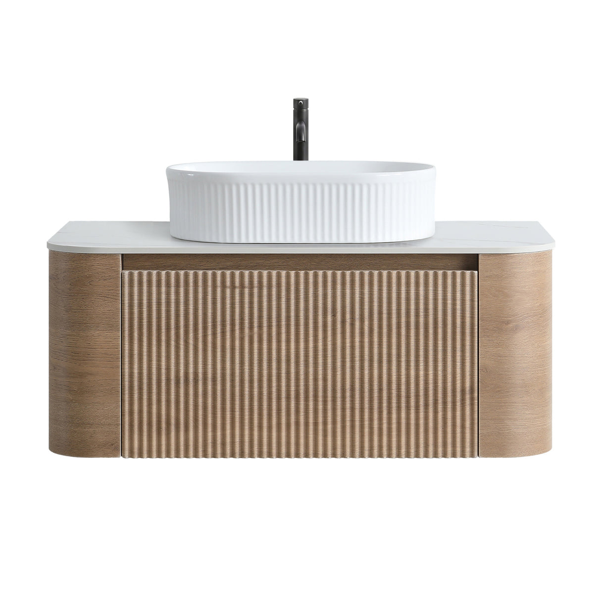 Single Honey Oak Wall Cabinet Bathroom Vanity with Sink | OROA
