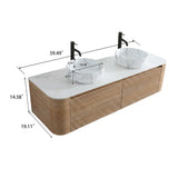 Double Honey Oak Wall Cabinet Bathroom Vanity with Sink | OROA
