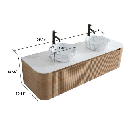 Double Honey Oak Wall Cabinet Bathroom Vanity with Sink | OROA