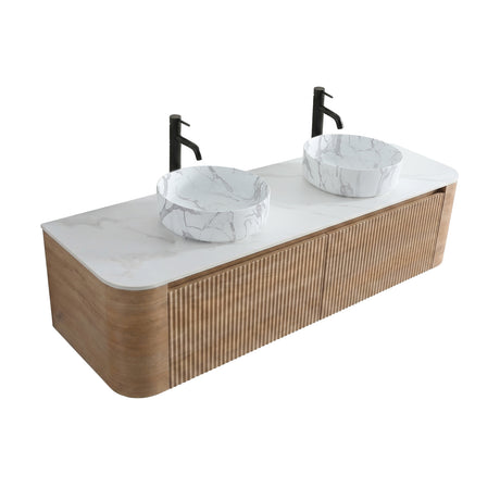 Double Honey Oak Wall Cabinet Bathroom Vanity with Sink | OROA