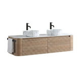 Double Honey Oak Wall Cabinet Bathroom Vanity with Sink | OROA