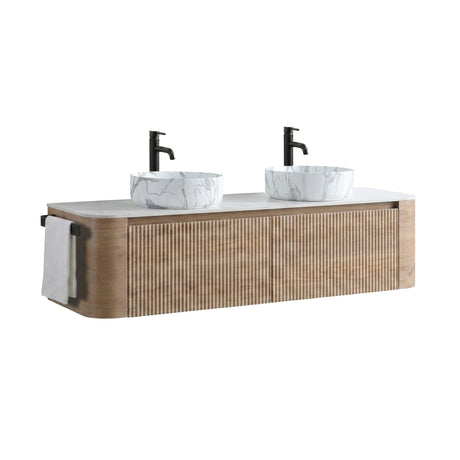 Double Honey Oak Wall Cabinet Bathroom Vanity with Sink | OROA