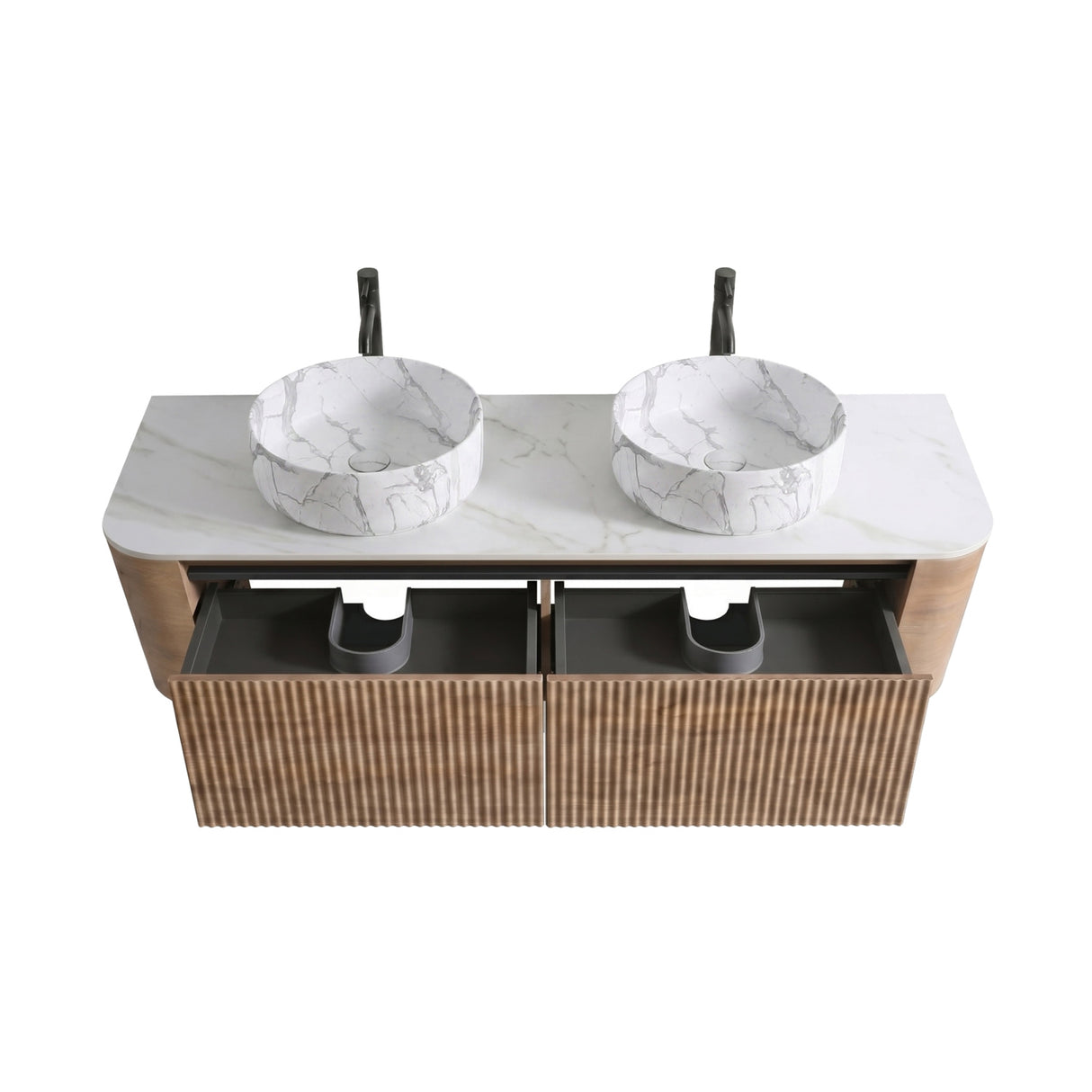 Double Honey Oak Wall Cabinet Bathroom Vanity with Sink | OROA