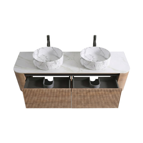 Double Honey Oak Wall Cabinet Bathroom Vanity with Sink | OROA