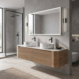 Double Honey Oak Wall Cabinet Bathroom Vanity with Sink | OROA