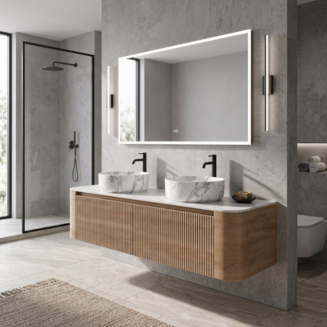 Double Honey Oak Wall Cabinet Bathroom Vanity with Sink | OROA