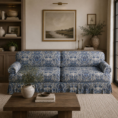 Mid-Century Blue Floral Oxford Fabric Sofa | OROA
