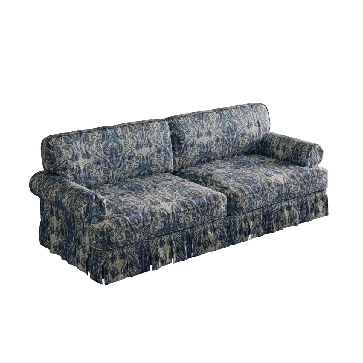 Mid-Century Blue Floral Oxford Fabric Sofa | OROA