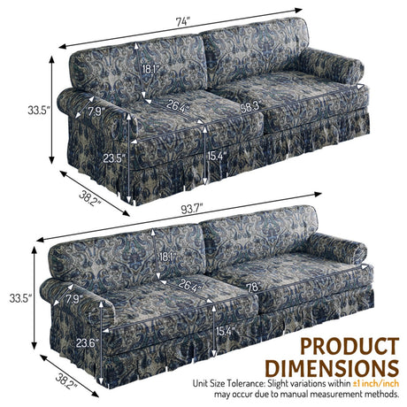 Mid-Century Blue Floral Oxford Fabric Sofa | OROA