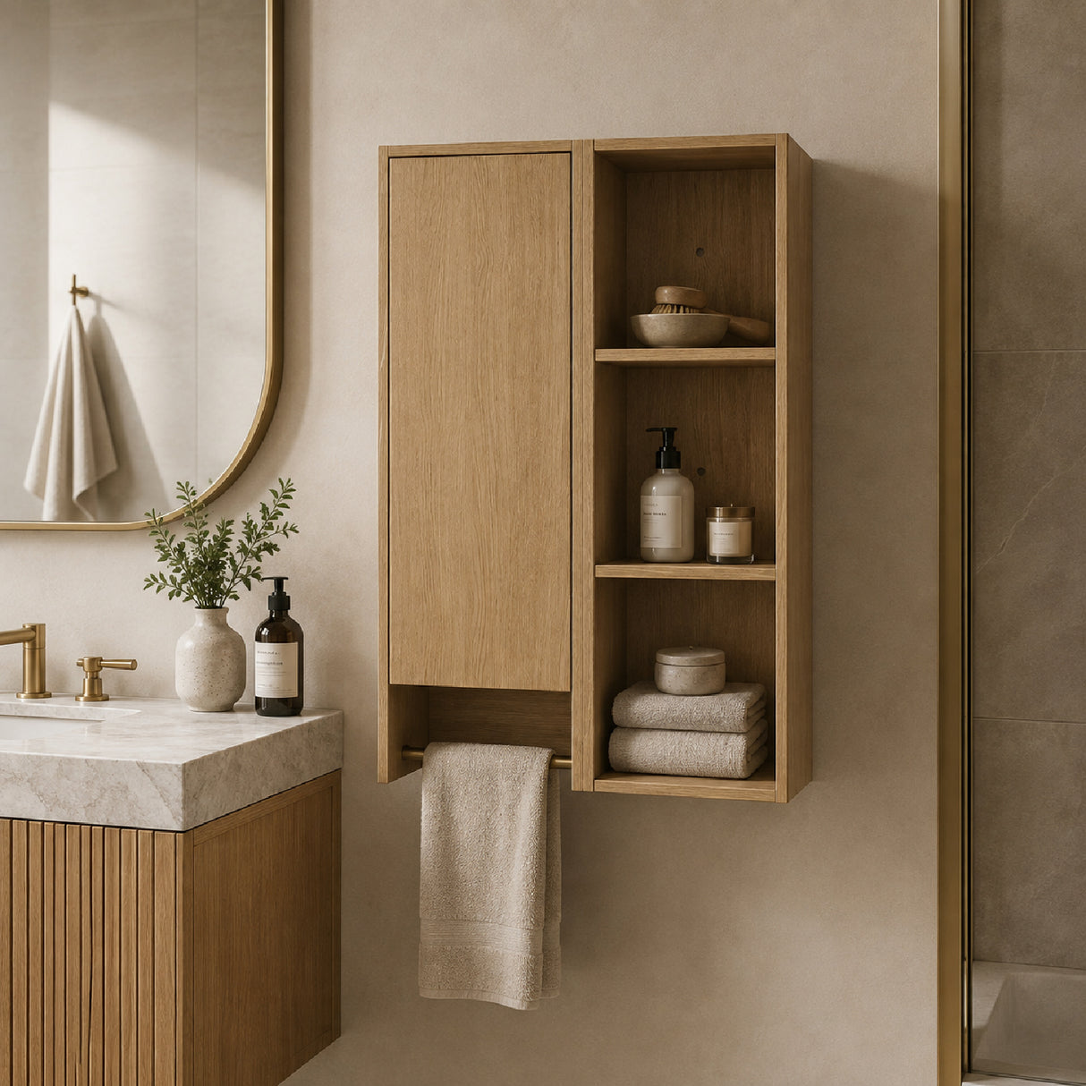 Modern European furniture - Oak Wall-Mounted Bathroom Side Cabinet - www.oroa.com