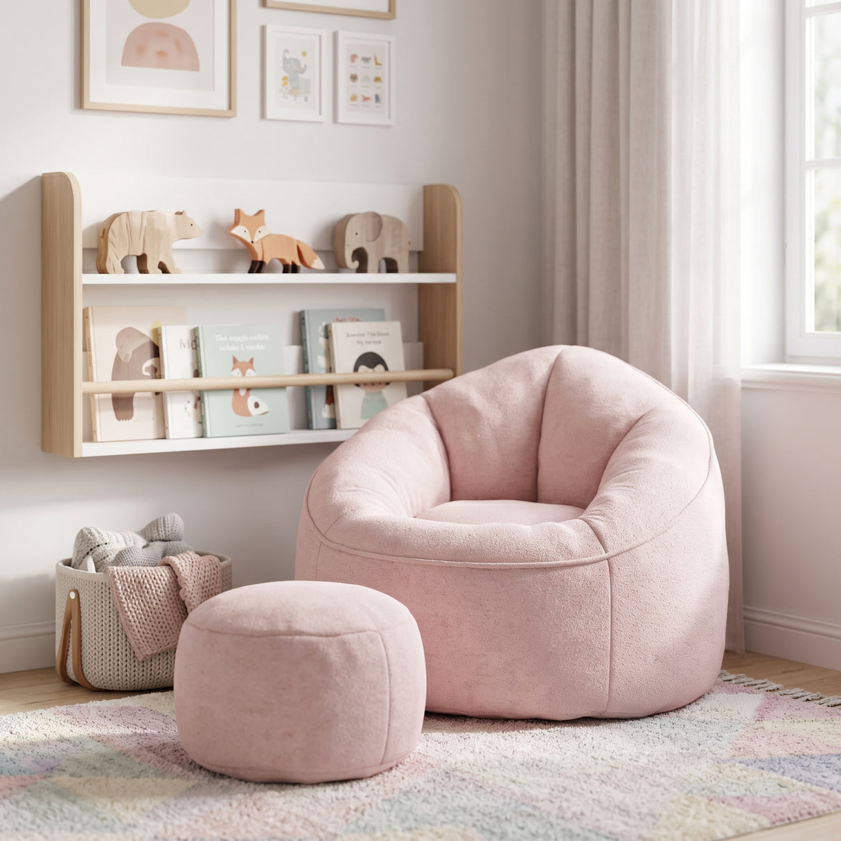 Pink Bean Bag Sofa Chair with Footrest | OROA Kids