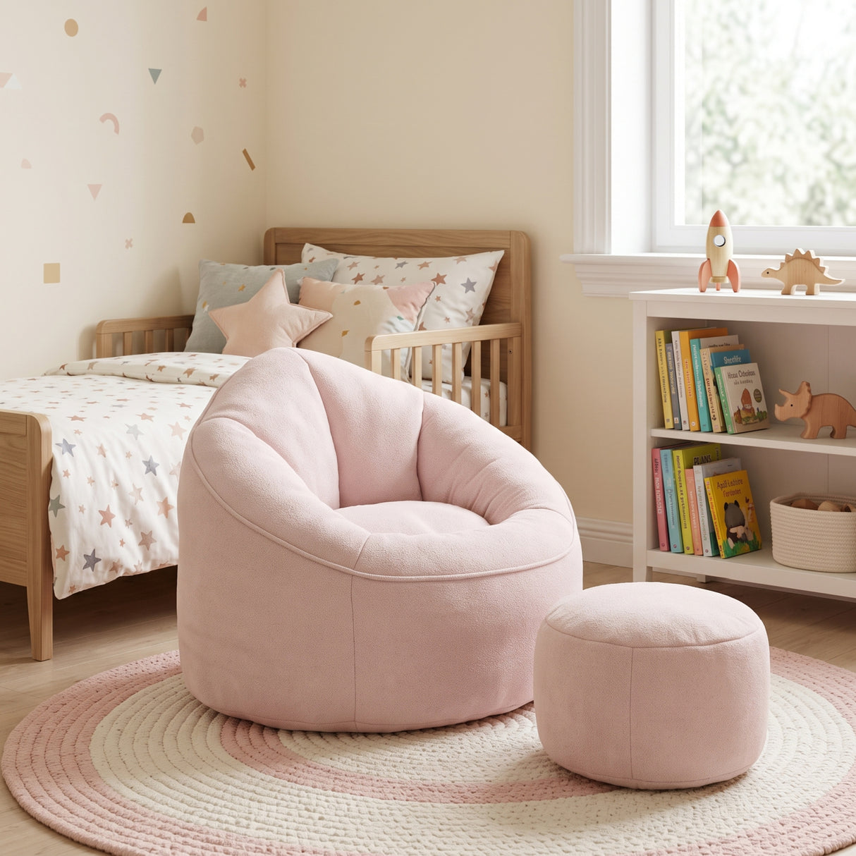 Pink Bean Bag Sofa Chair with Footrest | OROA Kids