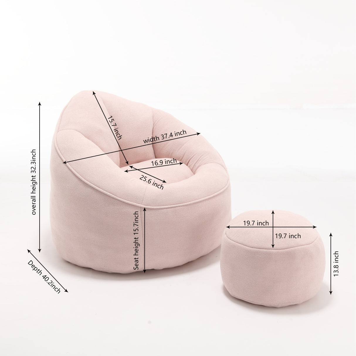 Pink Bean Bag Sofa Chair with Footrest | OROA Kids