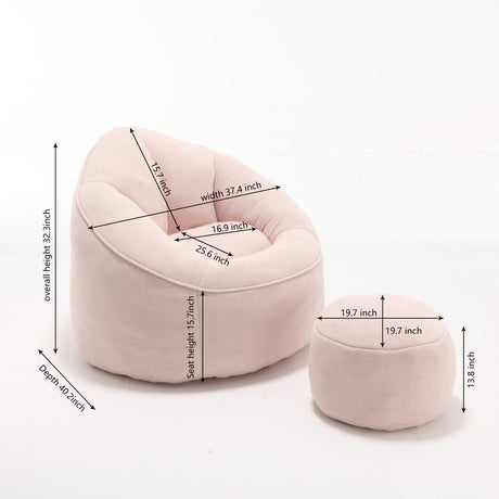 Pink Bean Bag Sofa Chair with Footrest | OROA Kids